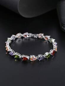 1pc Fashionable & Versatile Colorful Zirconia Beaded Bracelet