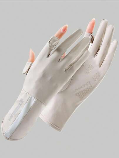 1 Paar Damen Mittellange Sonnenschutzhandschuhe, atmungsaktive rutschfeste Fahrrad-/Outdoor-Fingerhandschuhe mit Klapphülle, Sommer Armstulpen Herbst Mode