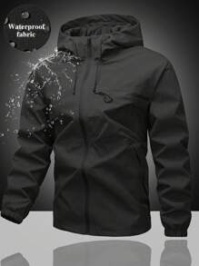 Men's Hooded Drawstring Soft Shell Wind & Water Resistant Jacket, Sports Casual With Front Large Pocket, Side Zipper Pockets, Suitable For Daily Wear, Popular Model, For Fall