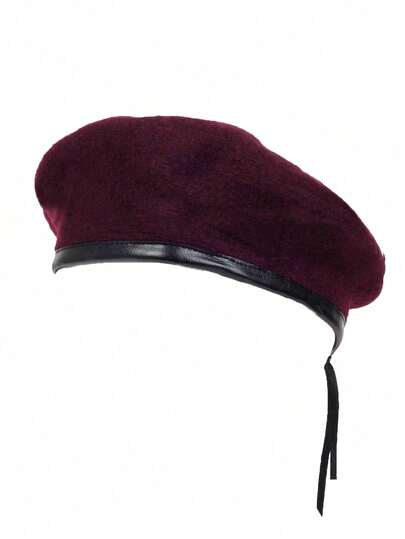 1pc Men's Wool Beret Military Hat, Adjustable Outdoor Sun Protection Casual Cap, Suitable For Autumn/Winter