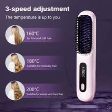 Wireless Hair Straightening Comb, Portable Straightener Brush ,Negative Ion Hot Comb, Suitable For Straight Or Slightly Curly Hair With Soft Texture, Anti-Scald Design, Continuous Use Time Is 30 Minutes, USB Rechargeable Hair Straightener Brush, With 3 Temp Settings, 30s Rapid Heating, 2000mAh Large Capacity Battery, Perfect Gift For Holiday,Portable Straightening Brush For Travel,Christmas Best Gift For Women