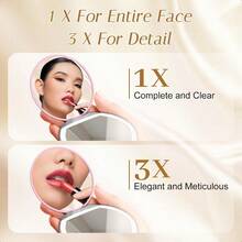 Compact Mirror With Light 1X 3X Magnification LED Pocket Mirror With USB Data Cable Mini Mirror For Purse Pocket Travel And Present Pink - 粉色 - 查看 5