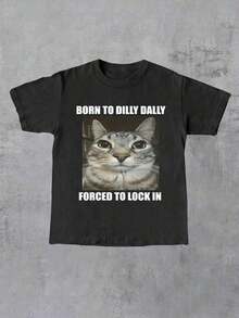INAWLY Camiseta de manga corta con gráfico de gato llorón gracioso y triste, camiseta informal y deportiva de verano para mujer - Negro - Ver 11
