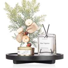 Plateau décoratif rond en bois, organisateur de comptoir de salle de bain, décoration de cuisine de style ferme. Rehausseur en bois pour savonnière, parfum, bougie, éponge - Multicolore - Voir 2