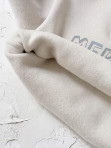 2 件套男婴休闲字母标语印花和刺绣长袖立领羊毛运动衫和裤子，秋冬 - 杏色 - 查看 11