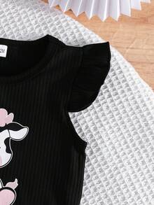 Conjunto de top de manga corta con estampado de vaca y pantalones acampanados para bebés e infantes niñas, ropa cómoda para exteriores - Multicolor - Ver 5