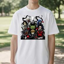 Short Sleeve T-Shirt White Anime Character Collage Graphic Tee For Casual Wear - 白色 - 查看 1