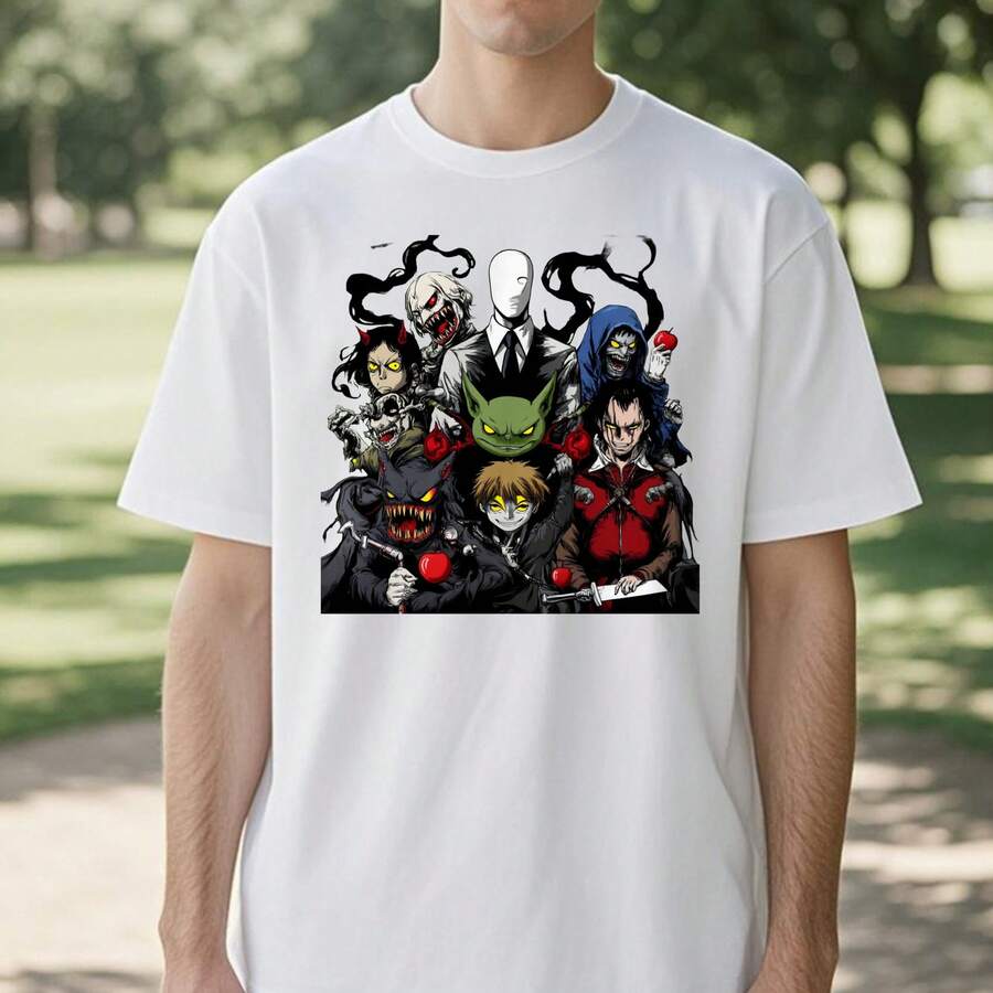 Short Sleeve T-Shirt White Anime Character Collage Graphic Tee For Casual Wear - trắng - Xem 1