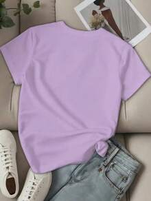 Camiseta estampada de california, manga corta, cuello redondo, top casual para verano y primavera, ropa de mujer - Lila Púrpura - Ver 2