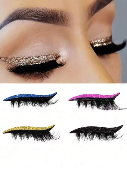 1 对闪光自粘眼线笔和假睫毛套装 - 防水，无需胶水，适合派对和舞台化妆，适合旅行、初学者日常佩戴、婚礼、约会、派对、节日，非常适合圣诞节/万圣节/礼物睫毛束