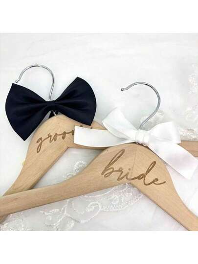 1/2Pcs Wooden Wedding Dress Hanger, Natural Unfinished Wood Garment Rack For Bride And Groom, Rustic Wedding Party Favor, Bridal Gown & Suit Hanger, Perfect Wedding Gift & Ceremony Decoration