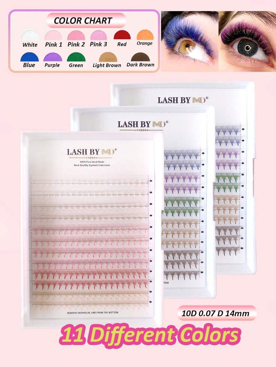 1 Box 240pcs Colored Pre-Fanned Pointed False Eyelashes. Medium-Long Lashes, Handmade Cluster, Mixed Length 12mm, Individual Lashes, Fake Eyelashes - D - View 1