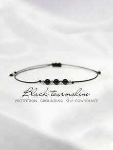 1 szt. Bransoletka z czarnego turmalinu do ochrony dla kobiet, wykwintna bransoletka z kryształów, bransoletka z kamieniem urodzinowym października, prezent dla chłopaka - Czarny 2 - Zobacz 1