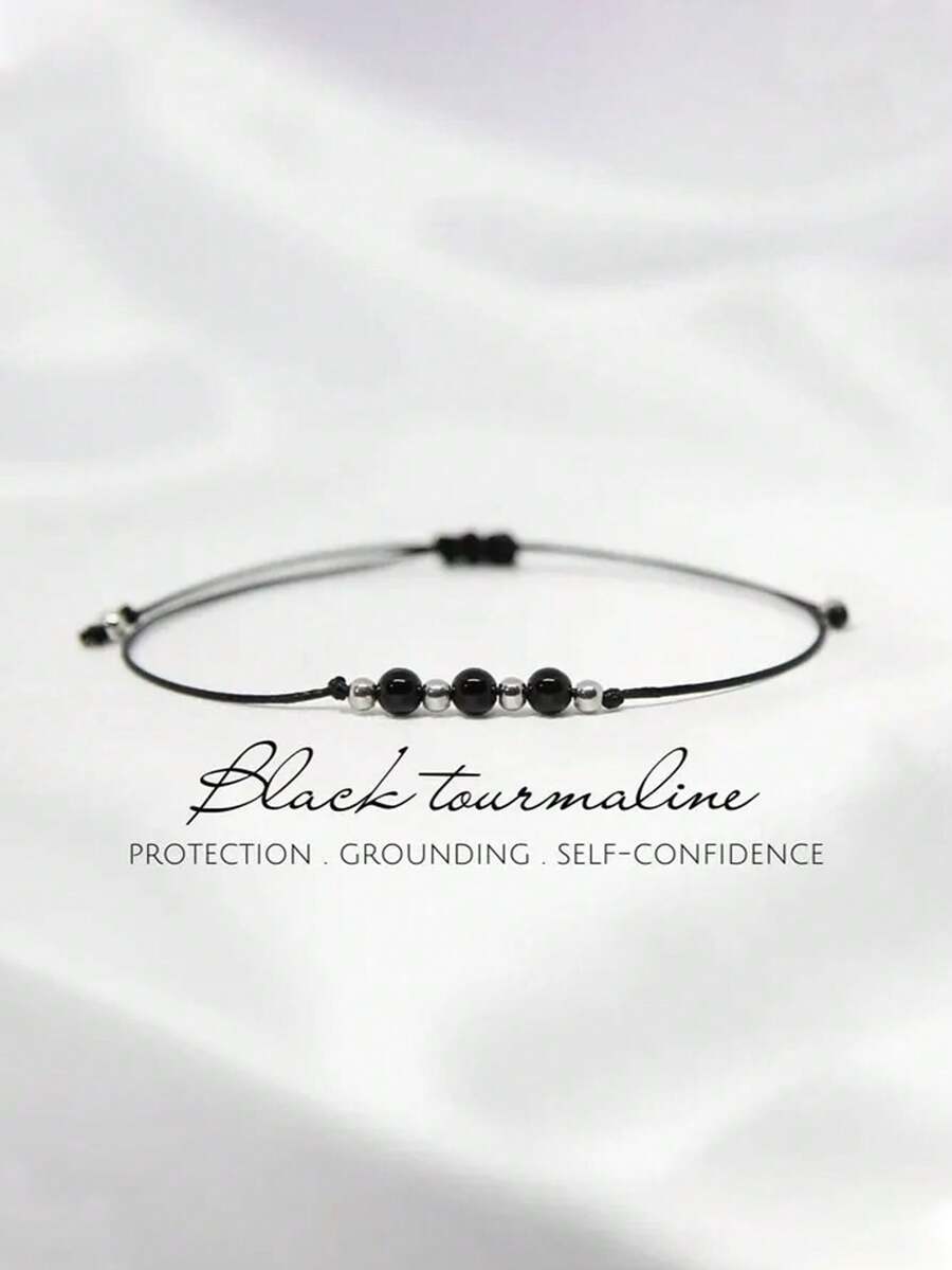 1 szt. Bransoletka z czarnego turmalinu do ochrony dla kobiet, wykwintna bransoletka z kryształów, bransoletka z kamieniem urodzinowym października, prezent dla chłopaka - Czarny 2 - Zobacz 1