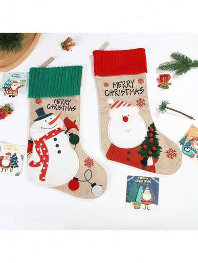 1 Stück, Weihnachtsdekorationen, gestrickte Socken Strümpfe mit Stickerei Süßigkeiten Geschenktüte Buchstaben Weihnachtssocken Geschenktüte, Szenen Dekoration, Zimmer Dekoration, Heim Dekoration, Feiertags Party Dekoration, Weihnachts Dekoration