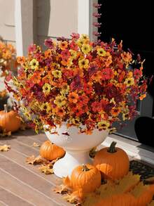 12 PCS Artificial Mother Outdoor Flower POTS, 34cm/14.5in Length And 21.6cm/8.5in Width Artificial Mother For Autumn Decoration Of Outdoor Home, Autumn Artificial Silk Flower Plant Appearance Is Realistic And UV-Resistant, Suitable For Outdoor Home Porch And Terrace Decoration Of Artificial Mother, UV-Resistant Silk Flower Plastic Plant For Front Porch, Garden And Courtyard Home Decoration