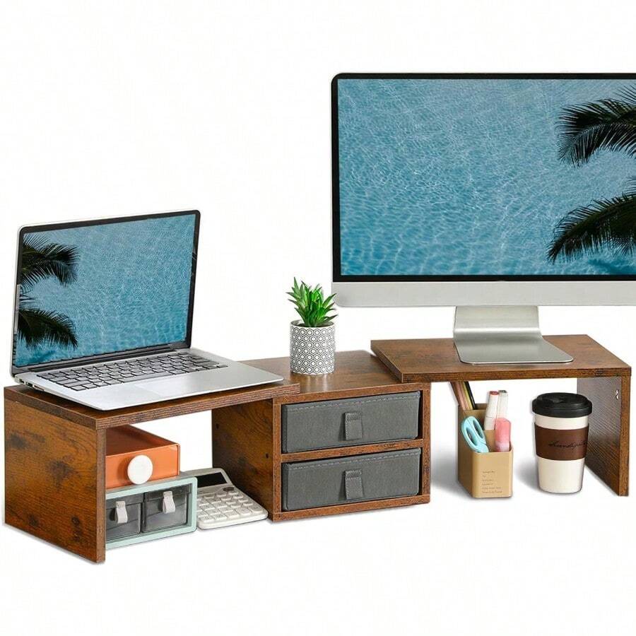 42 Inch Dual Monitor Stand Riser With 2 Drawers Length And Angle ...