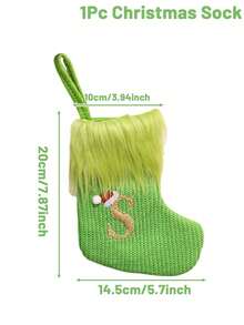 1pc Green Fluffy Christmas Stockings, Christmas Decorations Stocking Socks, Christmas Party Favors Gift Bags, Christmas Hanging Stocking Ornaments With A-Z Alphabet, Christmas Tree Decorations, Christmas Gift Ideas, Christmas Decorations 2025, Christmas Gift Packaging Bags, Christmas Tree Decorations, Home Decor, Room Decor, Winter Festival Fireplace Decor, Christmas Decor, Xmas Party Decor, Christmas Party Supplies