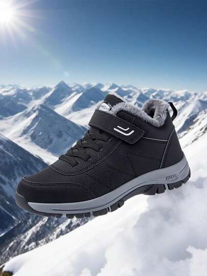 Botas cortas con forro térmico para adolescentes/estudiantes, botas de nieve para exteriores, botas de senderismo, a prueba de frío y cálidas, resistentes al desgaste y antideslizantes, con , de unicolor, con lengüeta y logotipo asimétricos, letras aleatorias, entrega aleatoria