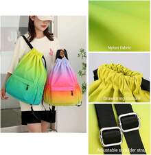 Drawstring Backpack Yoga Gym Bag,Waterproof Small Sackpack Sports Beach Backpack,Color Gradient Nylon Casual Backpack - 綠藍色 - 查看 10