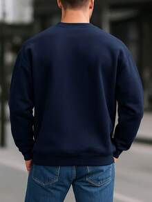Sudadera  Cuello redondo  Lisa  Básica  caballero  Casual  Cómoda  Juvenil - Azul Marino - Ver 3