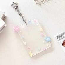 Soporte de tarjeta de estrellas transparentes y coloridas de 3 pulgadas de estilo coreano INS, soporte de tarjeta de estrellas negras, minimalista y de moda para almacenar fotos de ídolos para niñas y mujeres