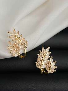 1pc Women's Copper Plated Zirconia Crystal Wheat Design Necklace, Elegant For Commuting Or Daily Wear, Enhances Visibility And Luxury