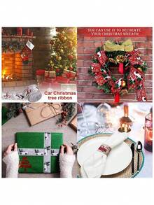 3pcs/1pc - Christmas Ribbon, Red, Linen, Grey, Christmas Snowman Pattern, Vintage Style, Suitable For DIY Wreaths, Gift Wrapping, Decoration - Christmas Tree Decoration Gift Wrapping Ribbon Bow DIY Crafts - Vintage Style, Suitable For DIY Wreaths, Gift Wrapping, Decoration - Multicolor - View 8