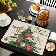 4件套圣诞主题餐垫，以简约的圣诞树和松鼠图案为特色，饰有圣诞球和鲜花，适合日常用餐、节日餐桌装饰、厨房装饰和家庭聚会装饰。它也是节日餐桌装饰的绝佳选择，最适合圣诞节使用。 - 彩色 - 查看 6