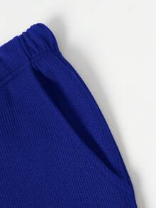 大码女式抽绳腰带口袋运动裤，适合健身、跑步、户外和休闲穿着 - 寶藍色 - 查看 6