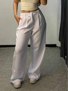 Wide Leg Tailored Pantolon Pants - trắng - Xem 3