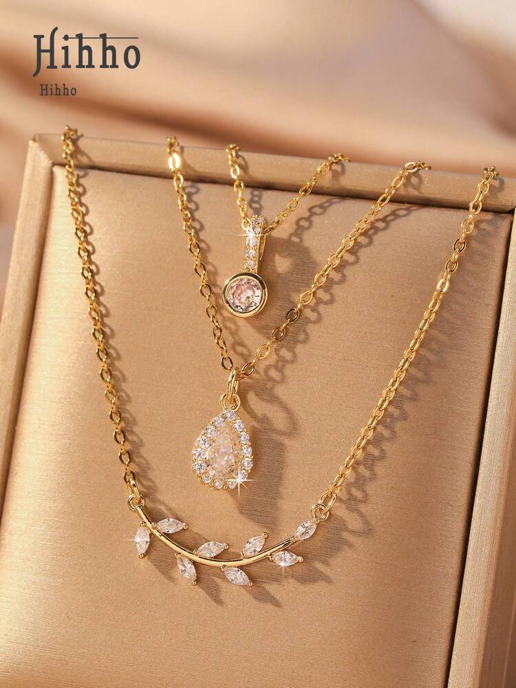 Hihho 3 Pcs/set Women's Fashionable Casual Tree Branch Shaped Water Drop Inlaid Necklace Set, Party Gift