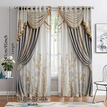 两片装优雅灰色花卉薄纱窗帘 - 复古高端设计，金色点缀，杆袋式设计，时尚百搭，可个性化装饰圣诞家居房间，经久耐用，100% 涤纶薄纱面料，适用于卧室、客厅，可过滤光线，保护隐私，调节光线，装饰空间，季节性百搭，适合圣诞装饰、秋季装饰 - 彩色 - 查看 19