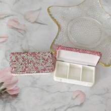 1pc Mini Rhinestone Decorated Pill Case, Small Portable Luxury Pill Box, High-End Rhinestone Compartment Storage Box For Morning, Afternoon, And Night Medications - Multicolor - View 10