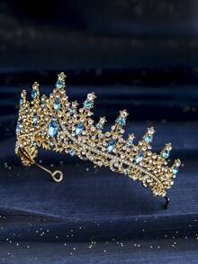 1 pieza de lujosa corona semicircular, joyería para boda, hermosa novia, fiesta, damas, corona real, tiaras, regalo del Día de la Madre, entrega local - Celeste - Ver 7