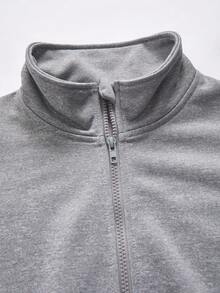 Set de 2 piezas de ropa deportiva para niños, chaqueta con parches a rayas minimalista con puños acanalados y pantalones con cordón, otoño/invierno - Gris - Ver 3