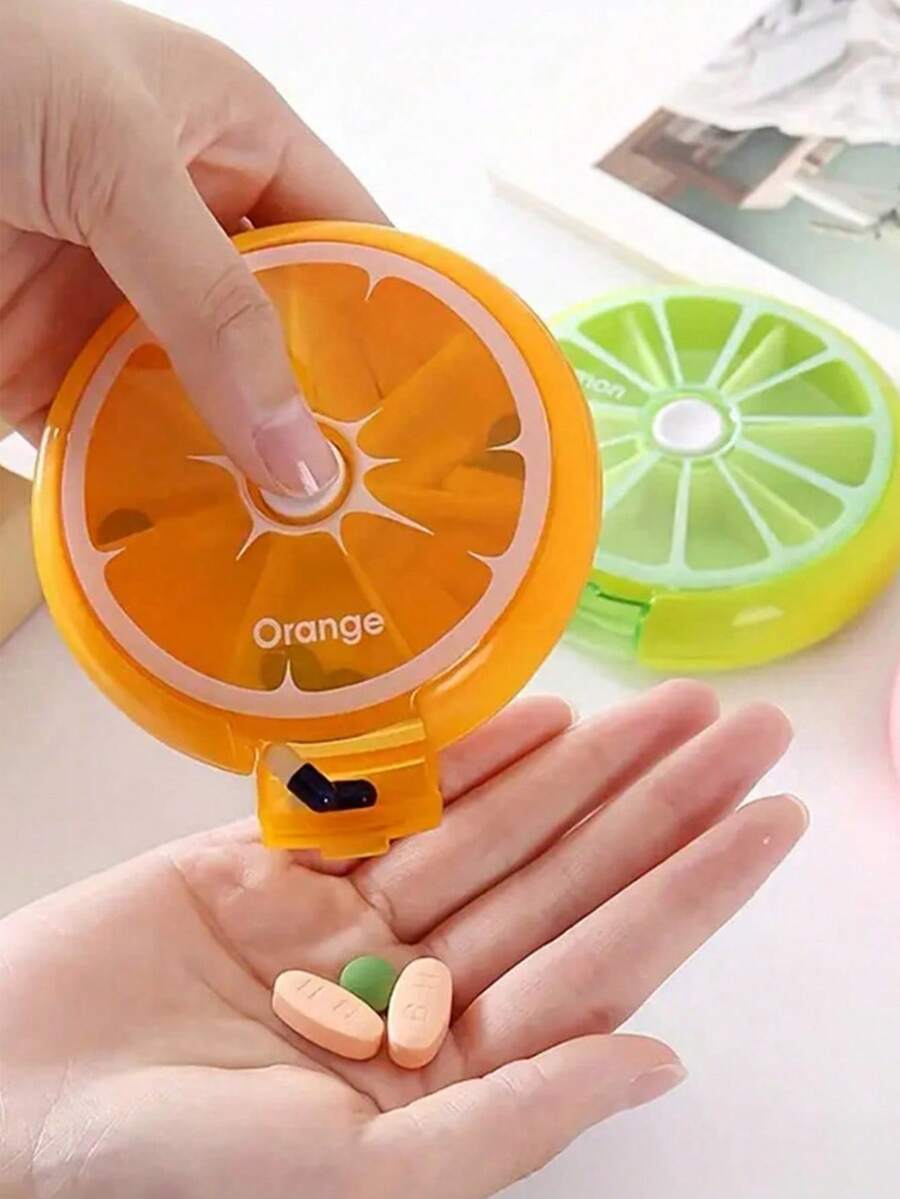 1 PC 7-Day Weekly Pill Organizer Container, Portable 7-Compartment Round Pill Box