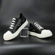 Men's Thin Shoelaces, Round Toe Casual Shoes, Niche Retro Thick Soled Sports Shoes - 黑色 - 查看 3