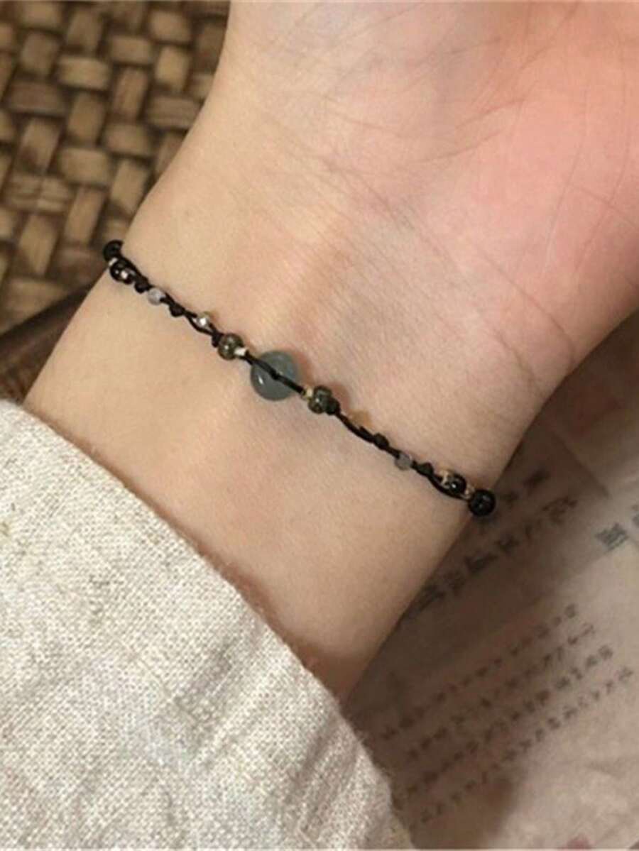 1pc Simple Black Bead Bracelet With Natural Style Black Unisex Bracelet Suitable For Parties, Gatherings, Outdoor Activities - 紅色 - 查看 1