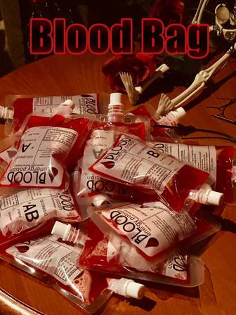 40 个血袋，用于静脉输血，带 8.8 液体盎司万圣节派对饮料容器，适用于吸血鬼医院僵尸主题派对礼品服装道具万圣节派对装饰