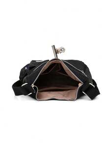 1pc Nylon Fabric Bag, Solid Color Nylon Casual Multi-Zipper Pockets Lightweight Daily Women Shoulder Crossbody Bag