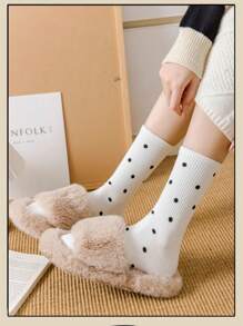 5 Pairs Women's Polka Dot Crew Socks With Maryjane Ruffles, Fashion Versatile Athletic Socks, Random Colors - Multicolor - View 4