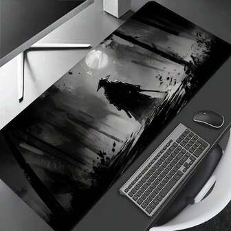 Överdimensionerad akvarell samurai-musmatta, spelskrivbordsmatta, stor tangentbordsplatta, tvättbar, halkfri gummibotten, sydda kanter, presentmusmatta, skrivbordsskydd, studieplatta, flera storlekar tillgängliga, datortangentbordsmatta, laptopplatta, skrivbordstillbehör, kontorsmaterial, kontorsskrivbordstillbehör, musmatta, musmatta för skrivbord