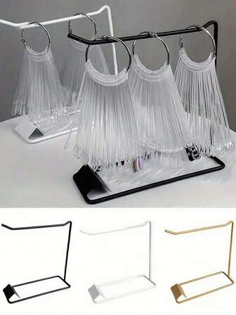 1pc Nail Art Fan-Shaped Display Storage Rack And 50pcs Round/Square Nail Polish Gel Color Swatch Display Tool, Heavy-Duty Metal Storage Rack Suitable For Gel Nail Polish, Nail Art Decoration. Sturdy Structure, Space-Saving, Suitable For Countertop Or Retail Store Decoration, For Salon And Home Use.