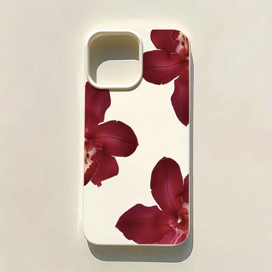 1 pieza Funda de teléfono con textura de lichi blanco mate y simple para protección de lente, con lindo patrón de 3 flores de orquídea, personalizada compatible con iPhone 16 Pro Max, 15/14 Plus, 13, 12, 11, versión internacional, no la versión nacional - Multicolor - Ver 1