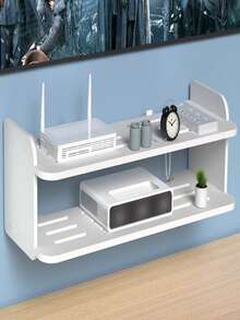 1pc TV Box Bracket, Dual-Layer Wall Mount Storage Shelf, No Drilling Required, Easy Installation, Perfect For WiFi Router, Cable Box And Daily Necessities - Floating Shelf For Living Room Organization, With Damage-Free Nails - Wall Rack - View 2