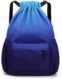 Drawstring Backpack Yoga Gym Bag,Waterproof Small Sackpack Sports Beach Backpack,Color Gradient Nylon Casual Backpack - 綠藍色 - 查看 13