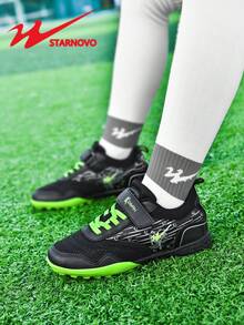 STARNOVO 儿童足球鞋，男孩和女孩足球运动鞋，皮革和网眼拼接，适合日常通勤和户外足球训练和比赛，适合青少年世界杯赛事的专业足球鞋