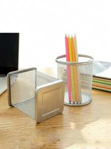 Iron Mesh Pen Holder, Desktop Decor Storage Cup, Creative Hollow Metal Desk Organizer, Colorful Round Stationery Pen Pot For Students - Multicolor - View 3