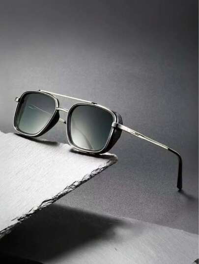 Retro Aviator Large Frame Stylish Fashion Glasses, Unisex Casual High-End Vintage Glasses For Daily Wear And Photography